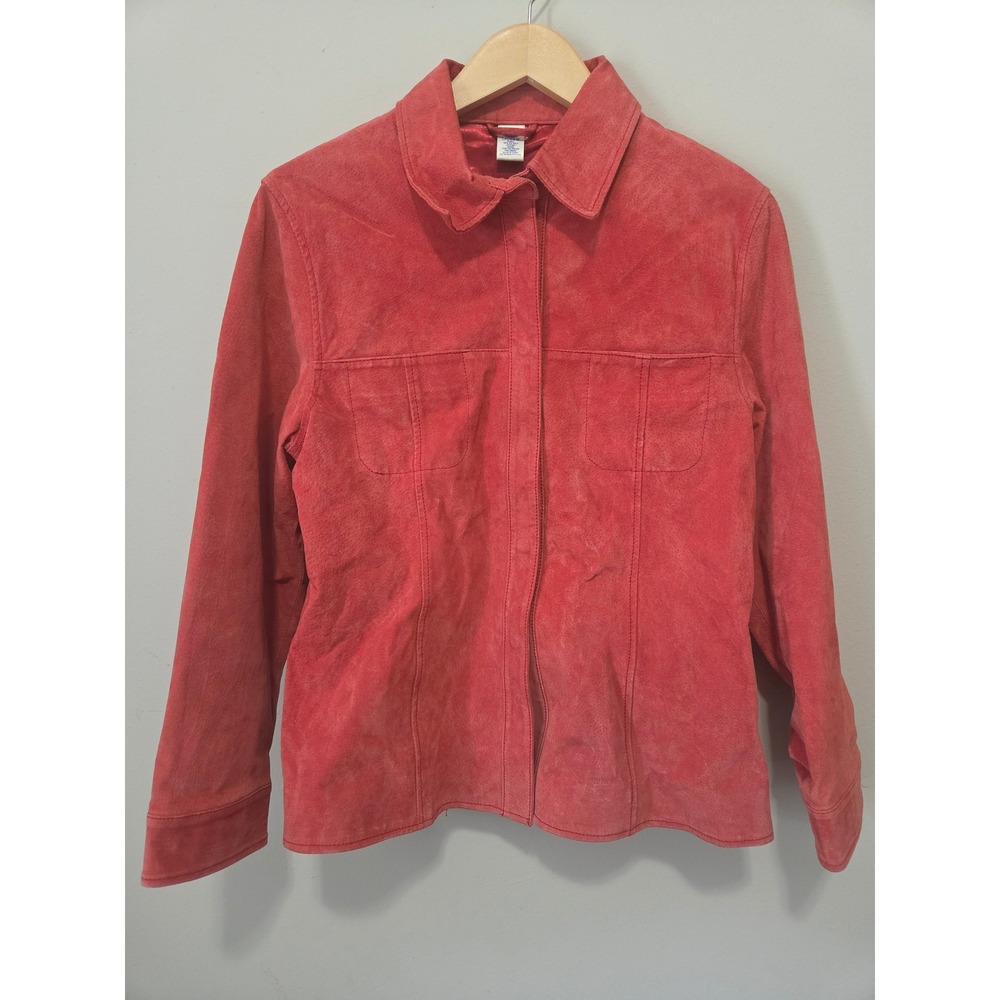 Austin Clothing Co Red Suede Leather Jacket Womens Medium Button Front Pocket